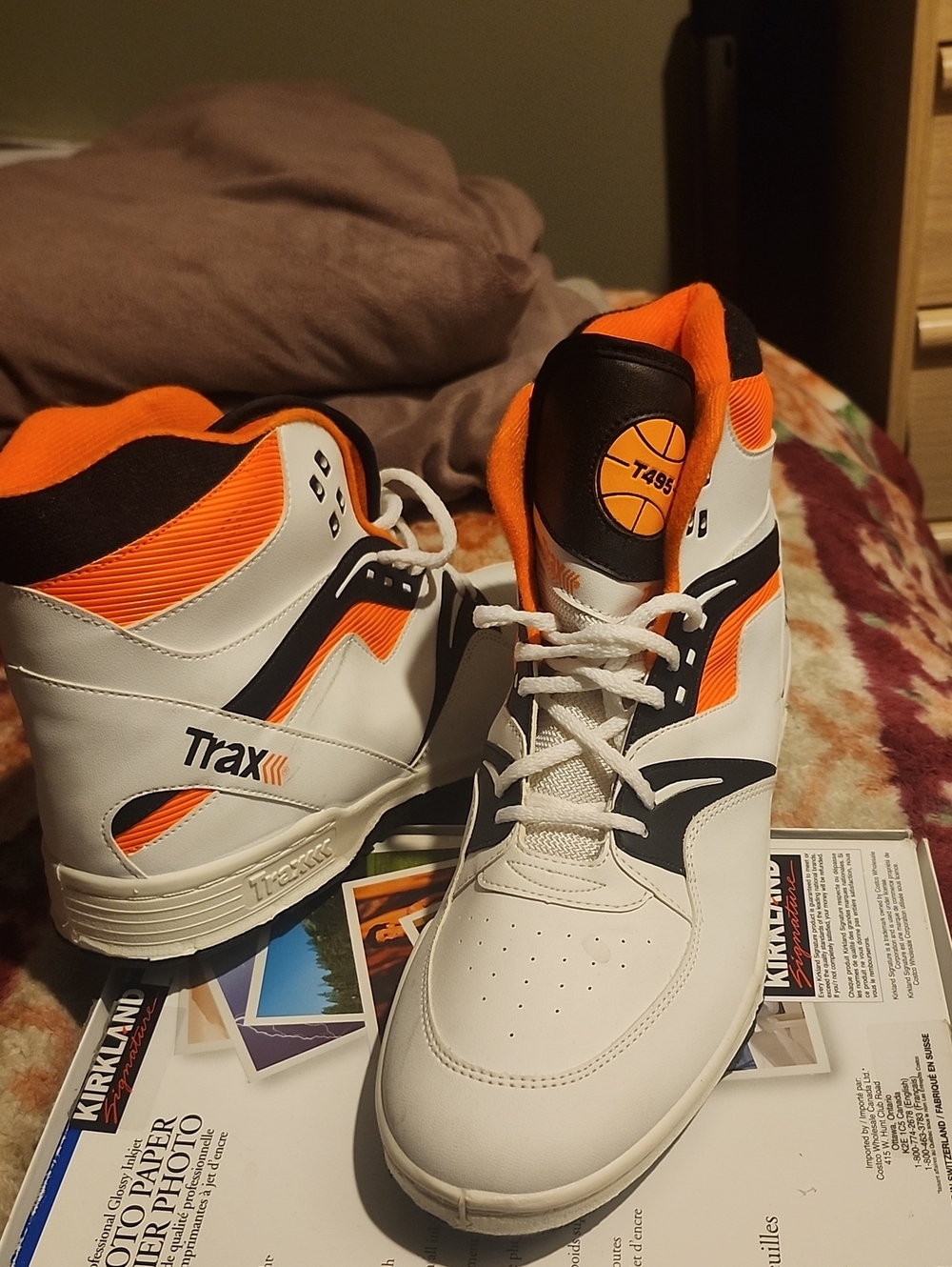 Men's White and Orange High-Top Trax T495 Basketball Sneakers Vintage 1980s